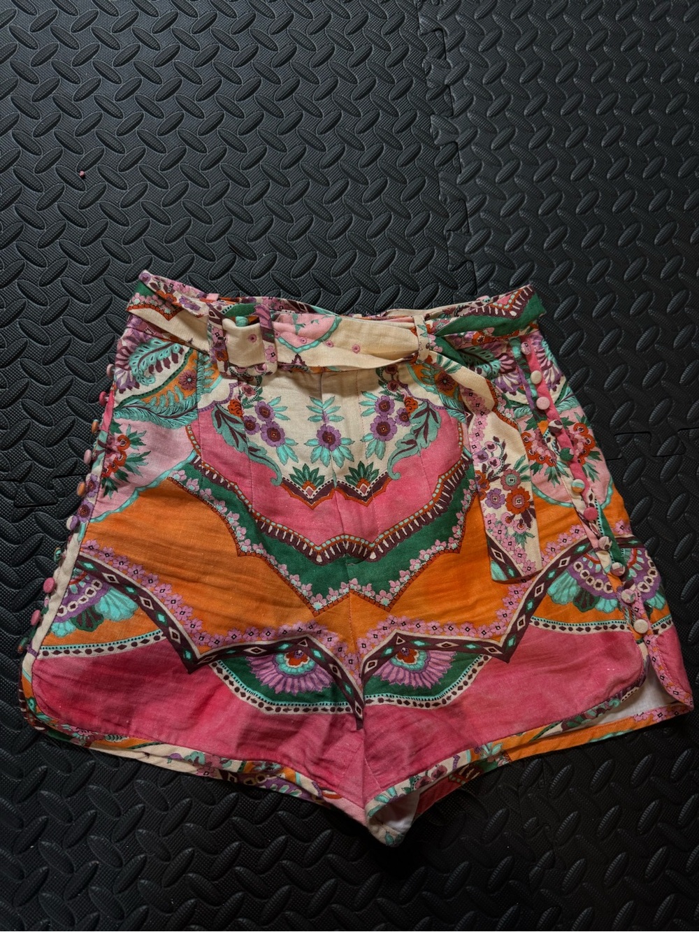 Zara Linen Boho Floral Print High-Waist Women’s Shorts in Pink & Orange